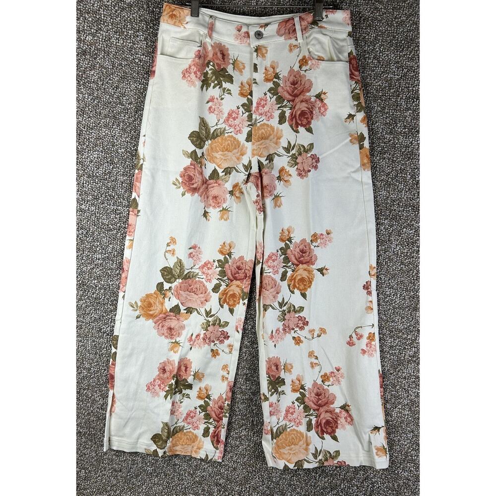 Entro Women's Straight Fit Pocket Floral Print Trousers High Rise Pink Rose New